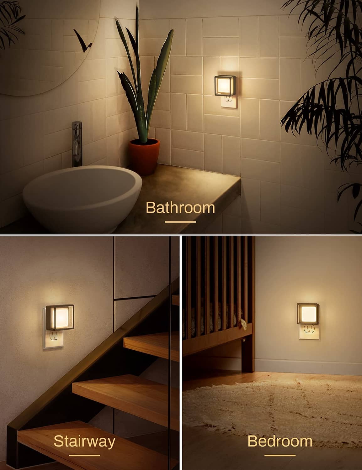 Wall-mounted LED night light with square glowing frame in an indoor room