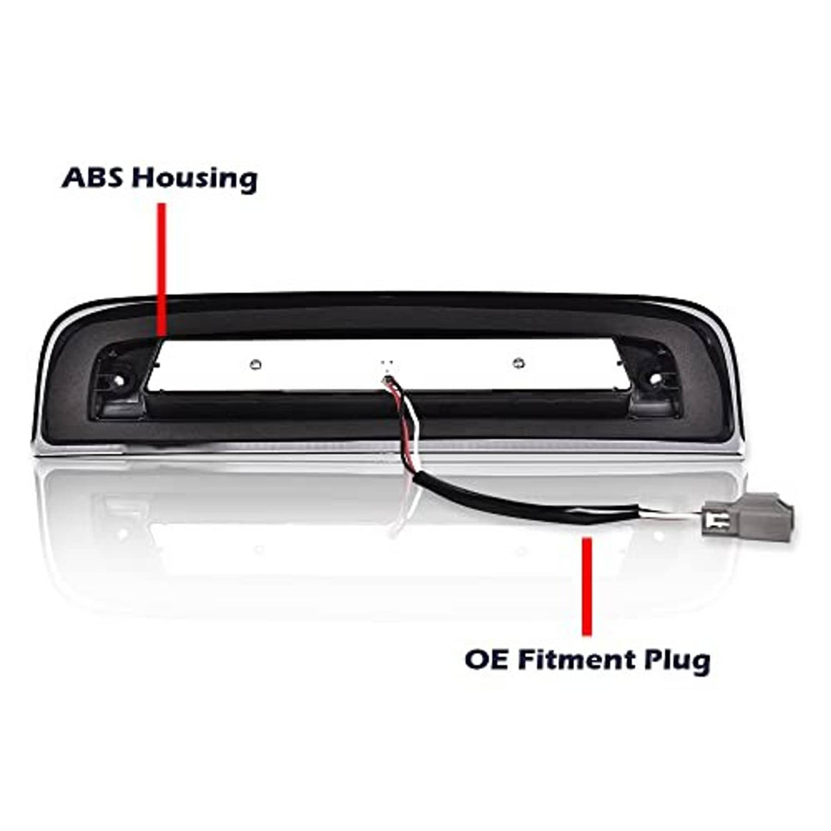 ABS housing LED brake light bar with wiring harness and OE fitment plug