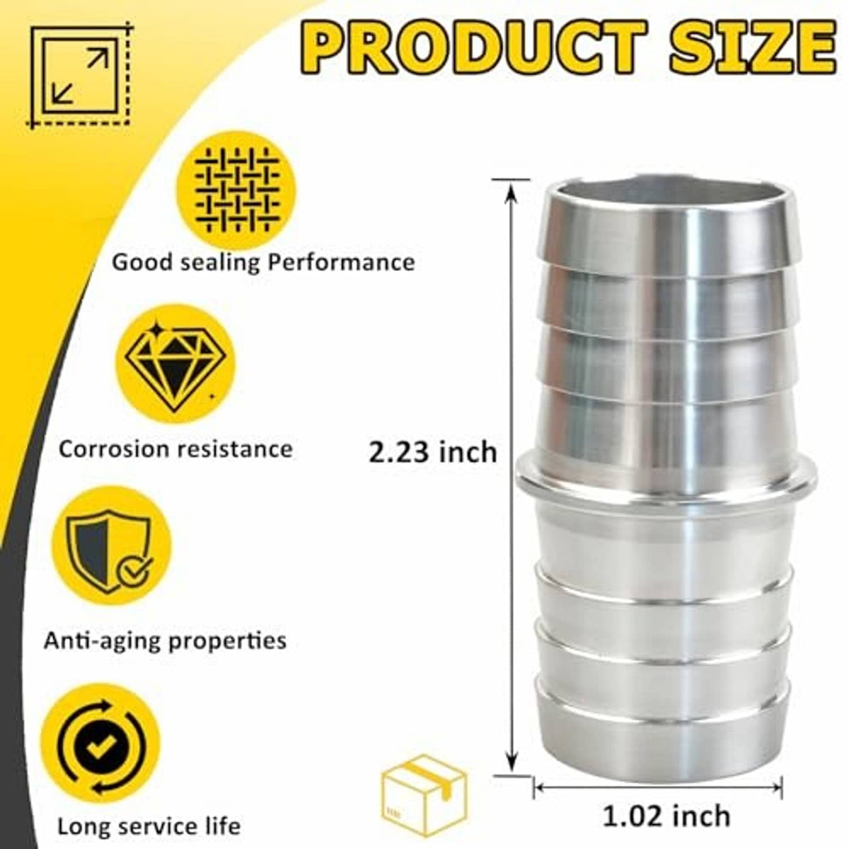 Silver barbed hose repair adapter fitting with rounded collar and ridged sections