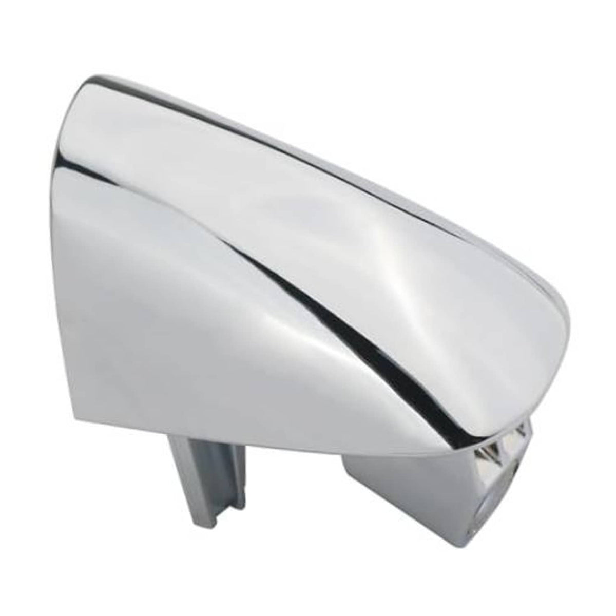 Silver chrome door handle cover with curved, rounded outer shell