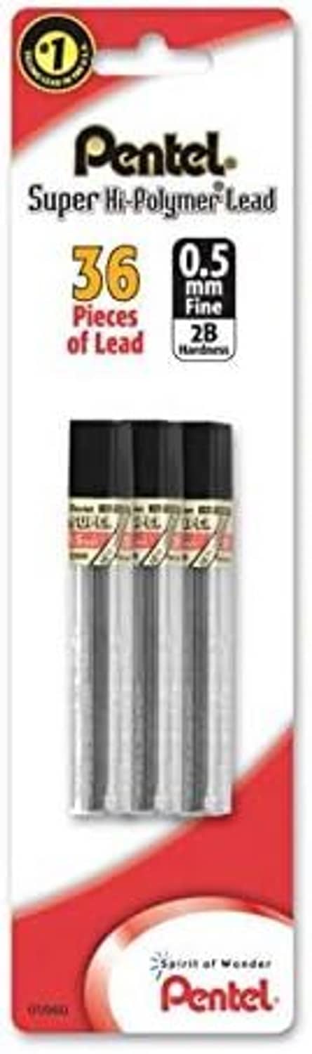 Pentel 0.5mm 2B lead refill tubes, 36 pieces total, blister pack.