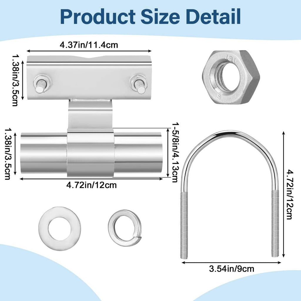 Metal rolling gate bracket size diagram with nuts and threaded U-bolts