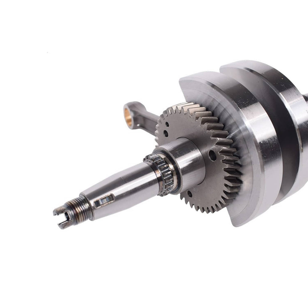 ATV crankshaft with gear disk, keyed shaft, and mounting pin
