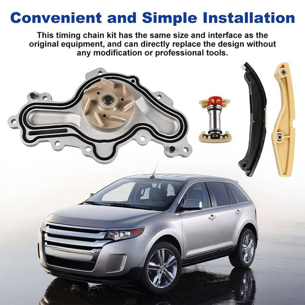 Timing chain and water pump kit with pump, timing chains, guides, and tensioner parts
