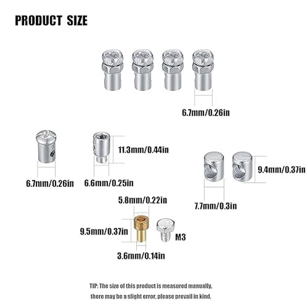 Set of metal brake cable ferrules and adjuster pieces for universal repair kit