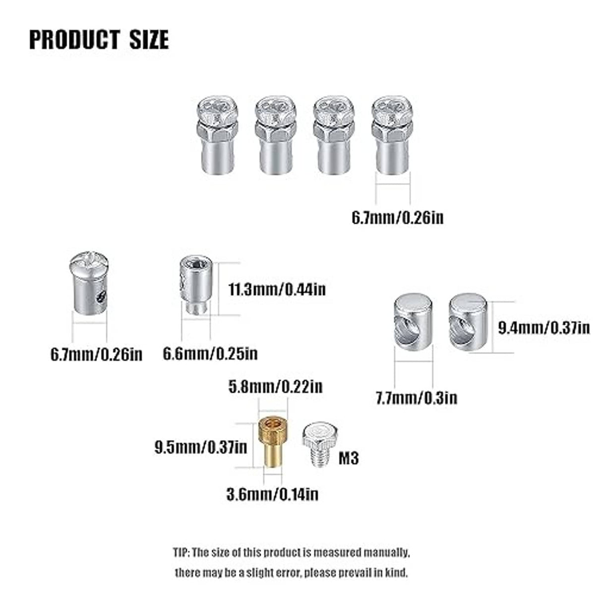 Set of metal brake cable ferrules and adjuster pieces for universal repair kit