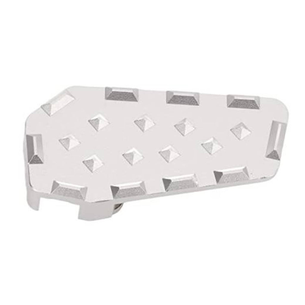 Silver motorcycle foot brake extension pedal with raised diamond grip pattern