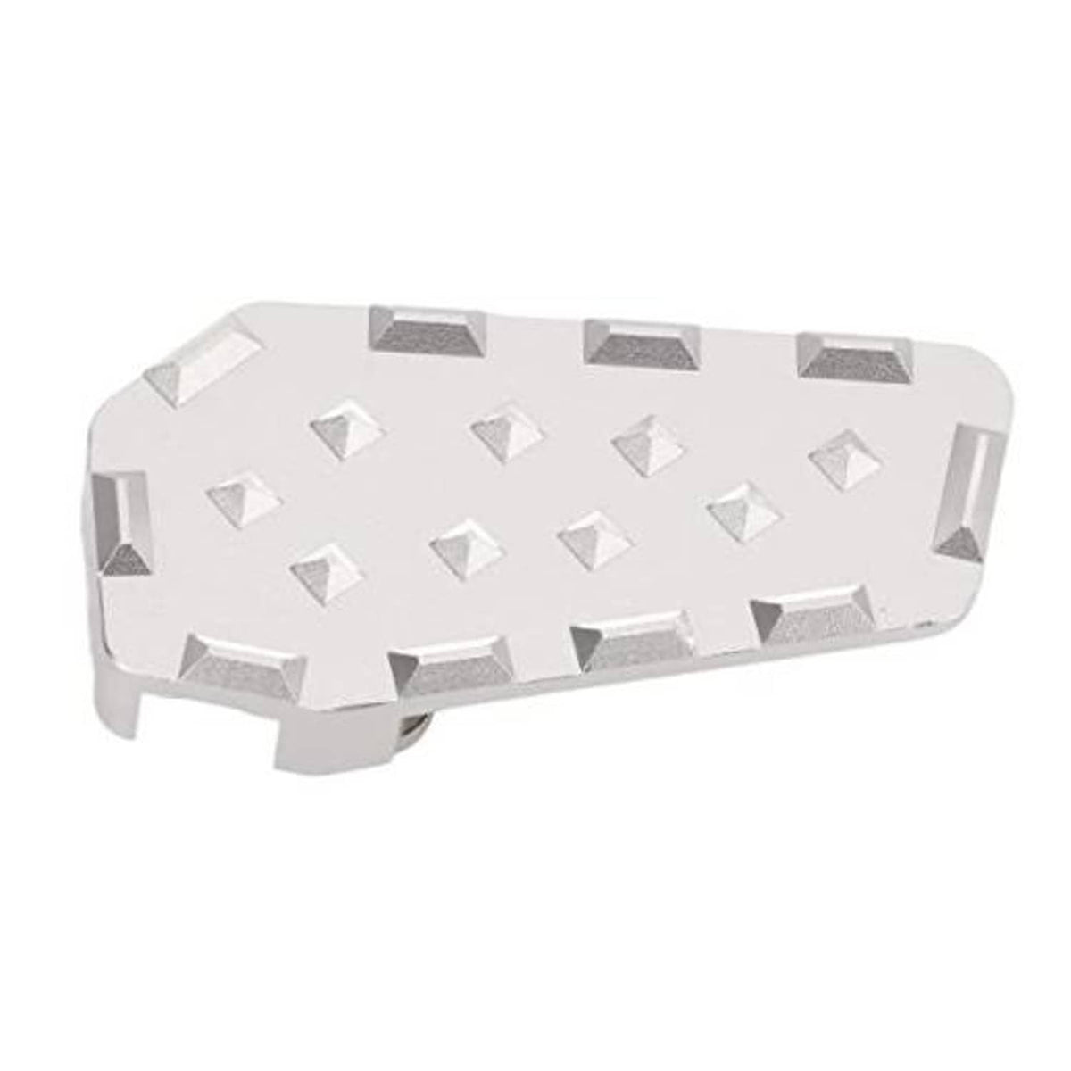 Silver motorcycle foot brake extension pedal with raised diamond grip pattern