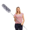 Delux microfiber feather duster with gray fluffy head and extendable metal pole