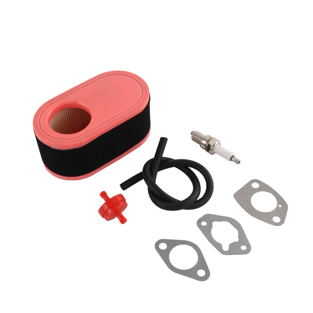Air filter element with fuel hose, red primer bulb, spark plug, and gasket set