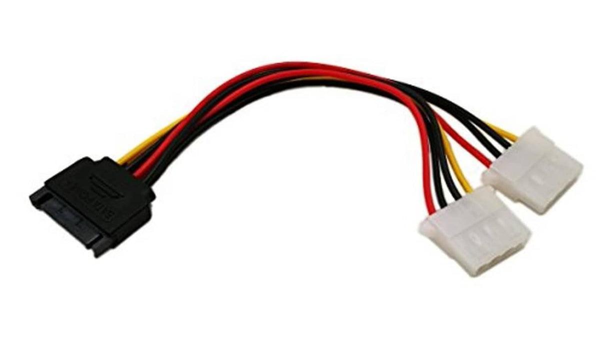 SATA power Y cable with black SATA plug and two white LP4 connectors