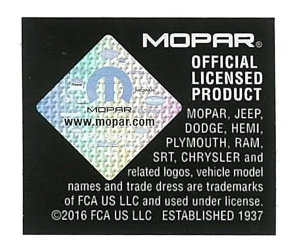 MOPAR official licensed product label sticker with website and trademark text