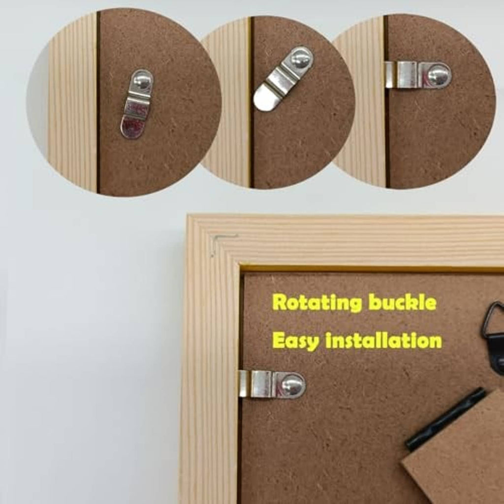 Light wood square picture frame with cork insert and rotating metal buckle latch