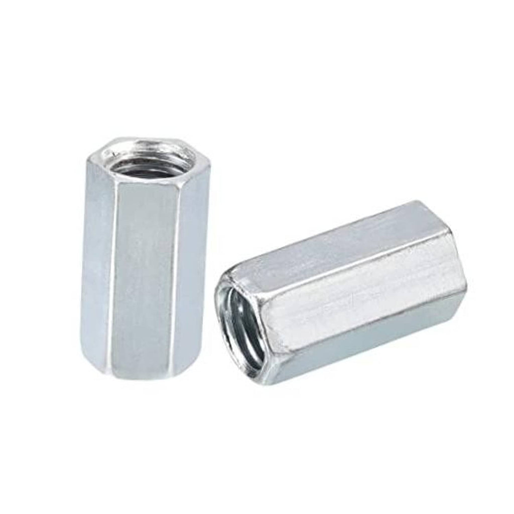 Galvanized hex coupling nuts with M12 thread, cylindrical bodies (two)