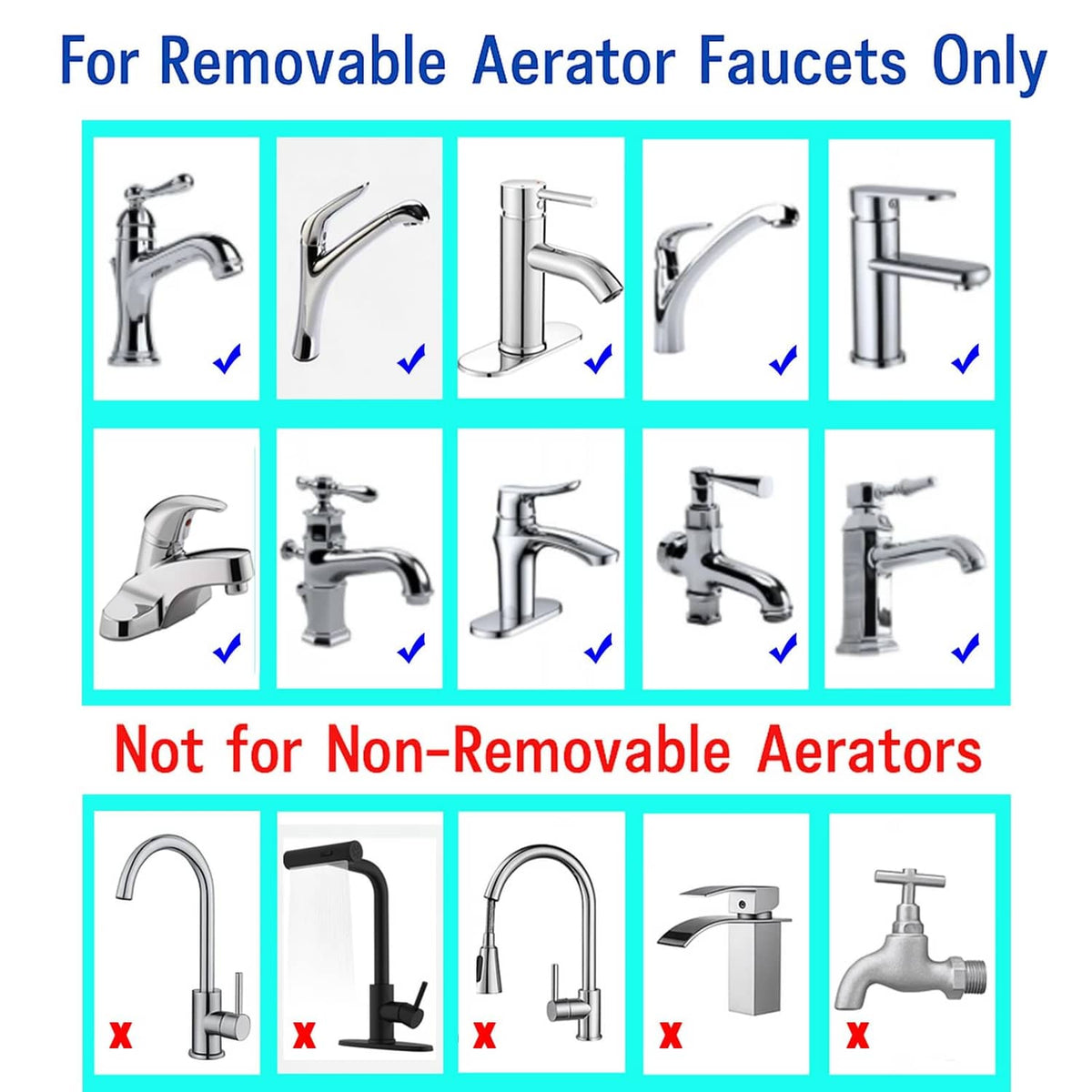 Faucet aerator adapter compatibility for removable aerator faucets only