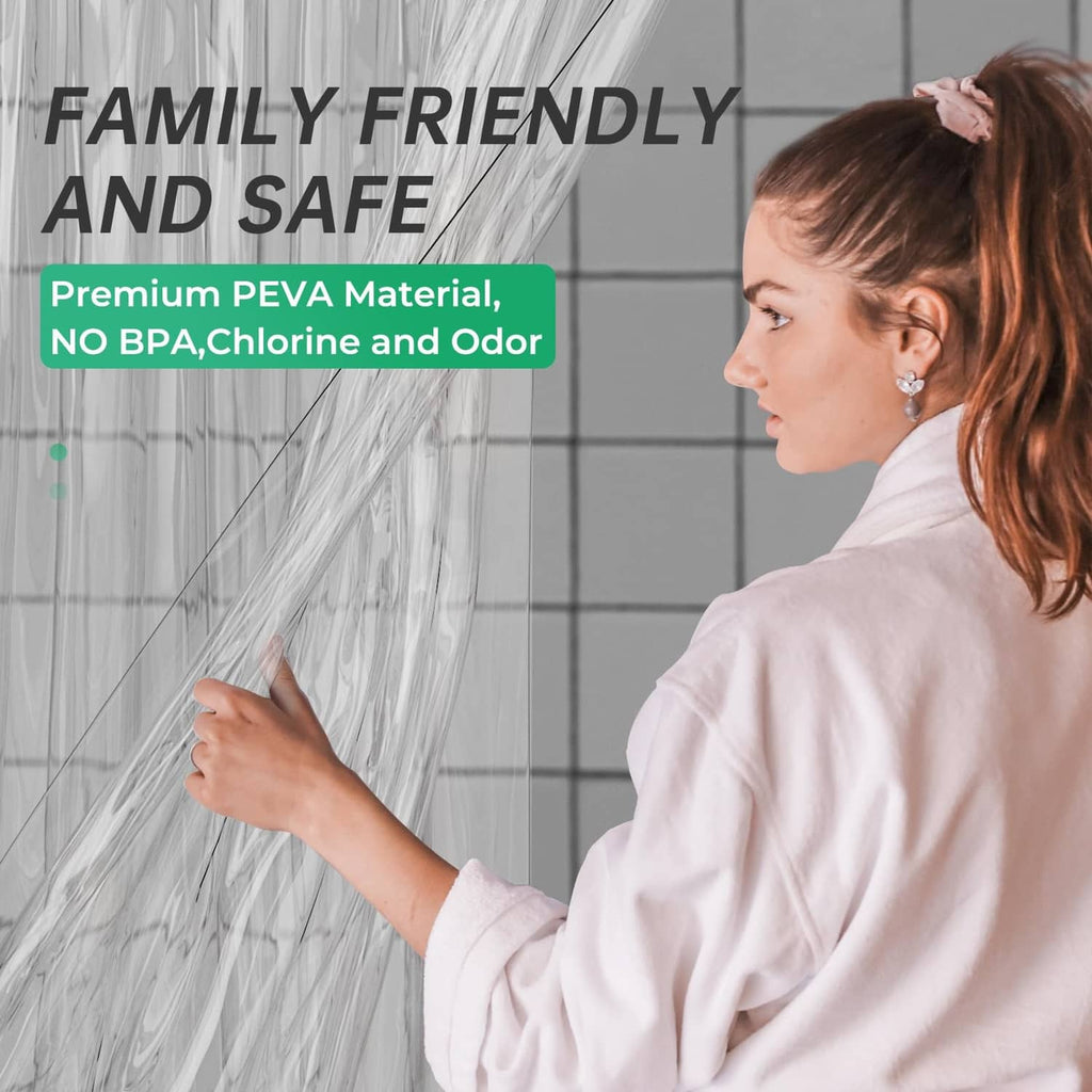 Clear shower liner with hook rings and lightweight see-through fabric