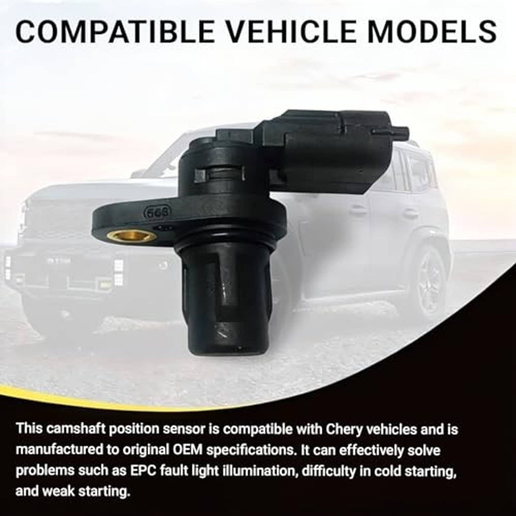 Camshaft position sensor with black body and gold mounting hole, front angle