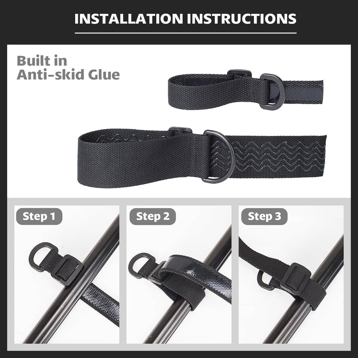Trimmer shoulder strap showing quick-release attachment clip and mounting steps
