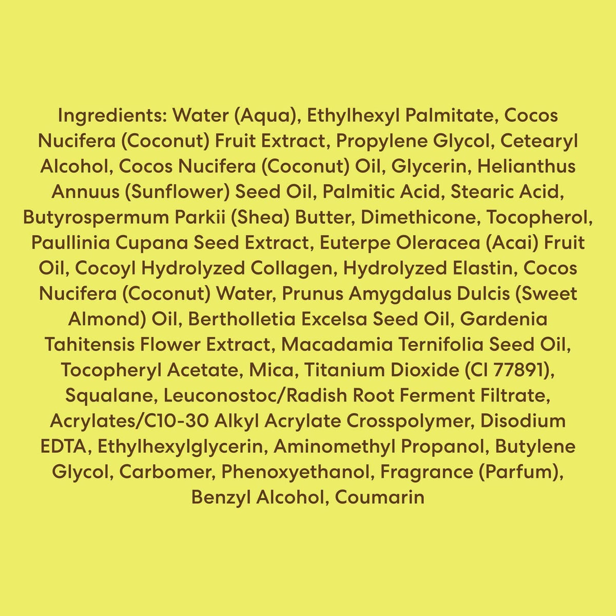 Ingredient list panel for Palmer's Brazilian Coco Cream formula