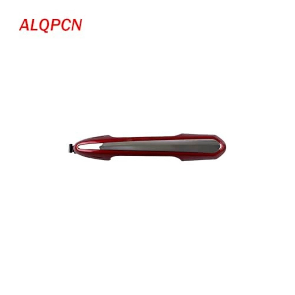 Red exterior door handle outer side view with black mounting tab