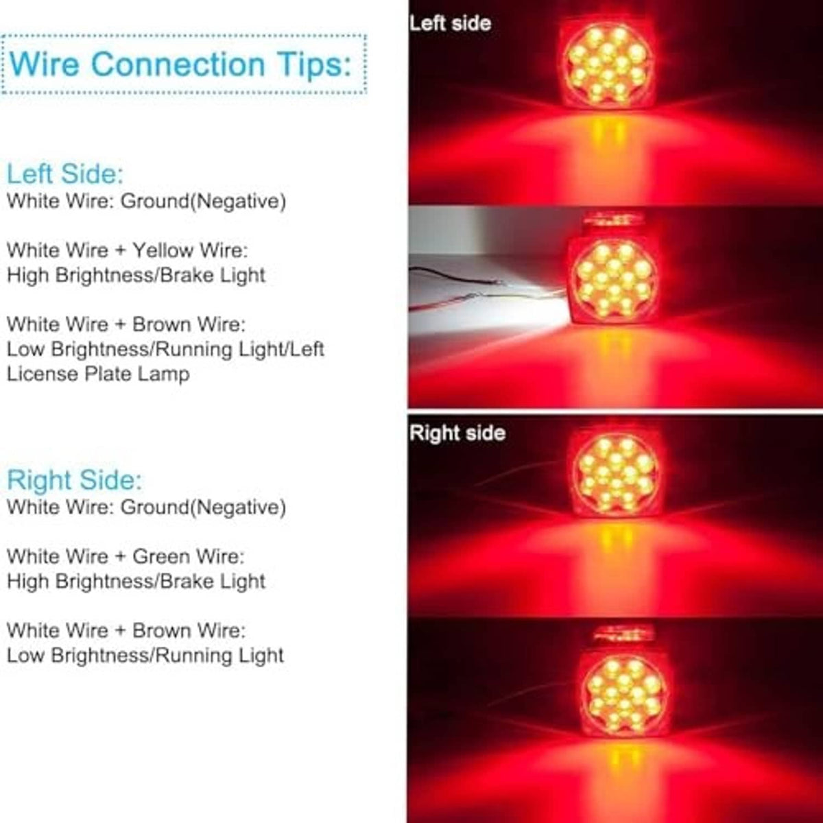 LED trailer wiring connection diagram with red side light illumination examples