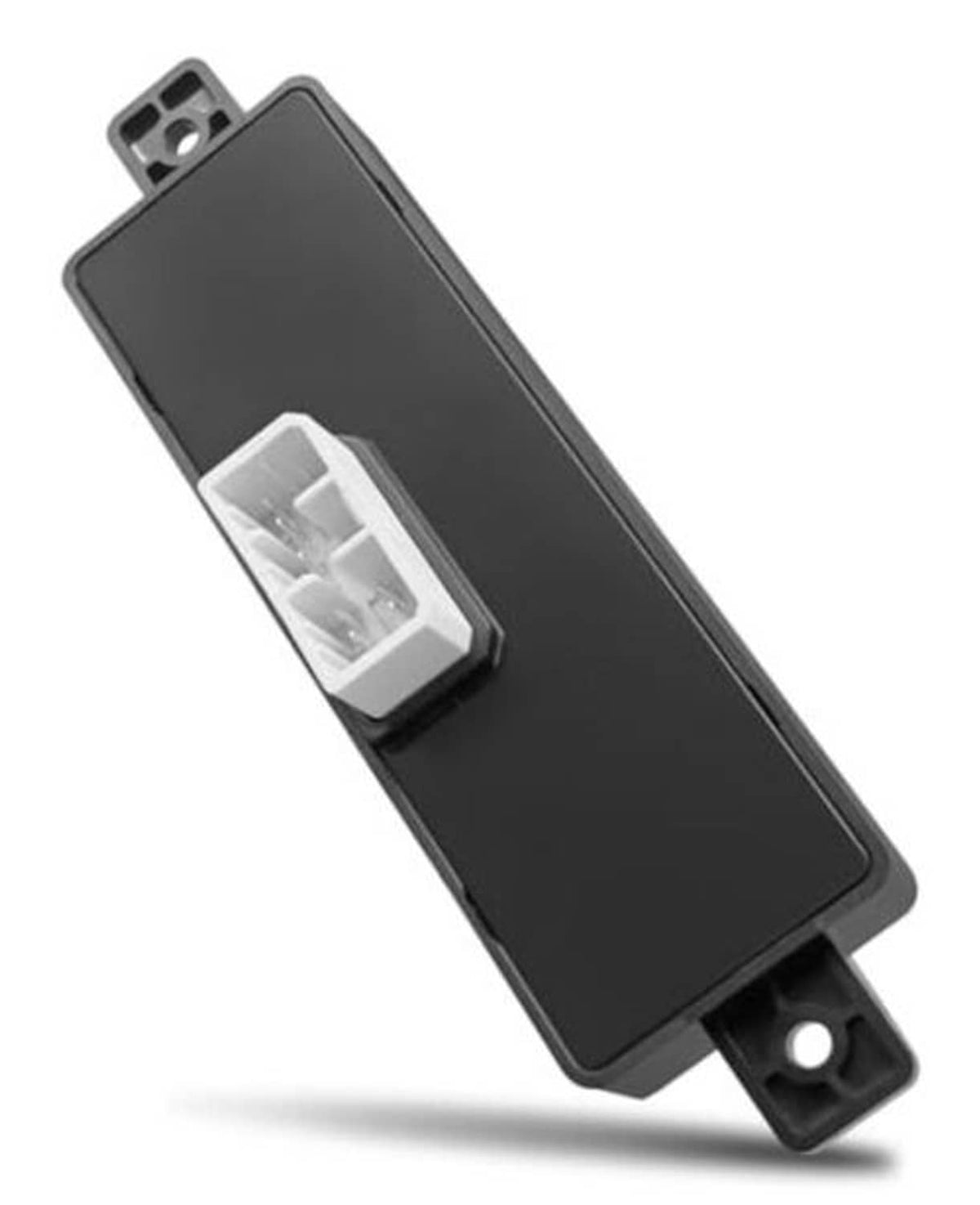 Front passenger power seat switch with dark housing, white slider insert, and mounting tabs