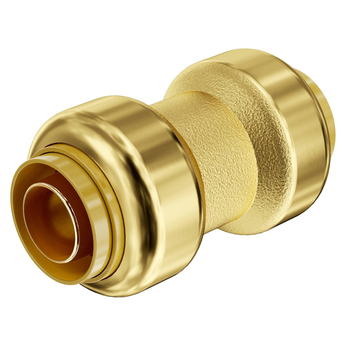 Brass 1/2 in straight-through push-fit pipe fitting, angled connector ports