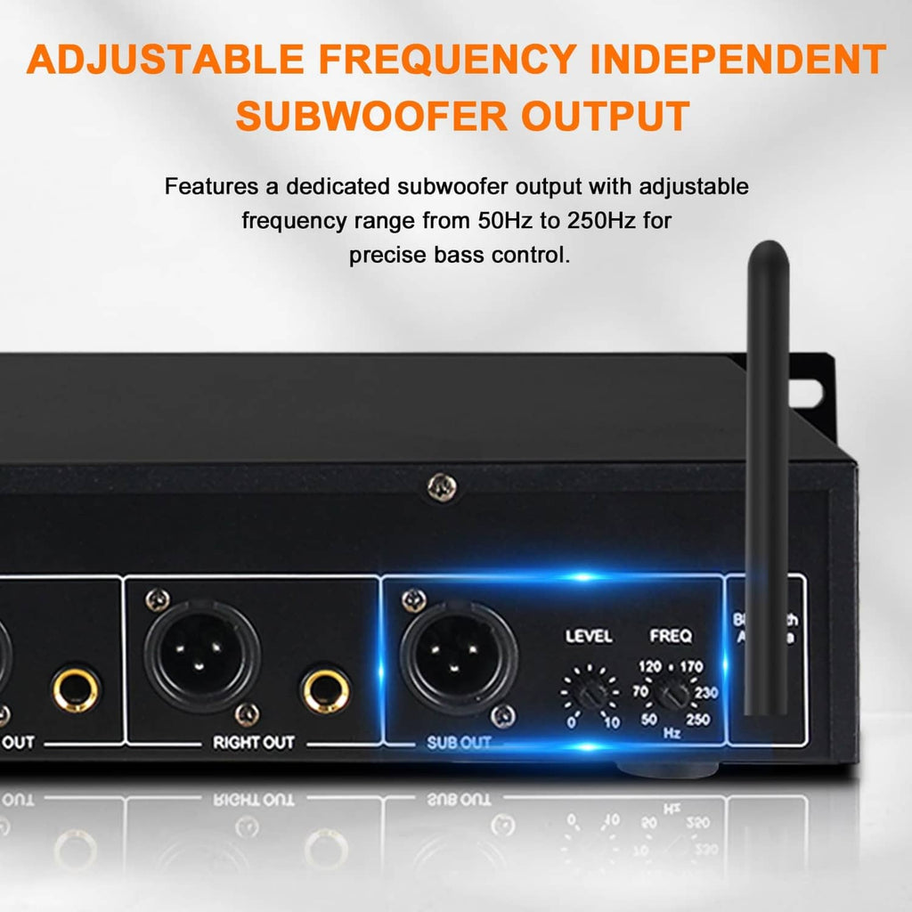 Audio equalizer with dedicated SUBWOOFER output level and frequency adjustment controls