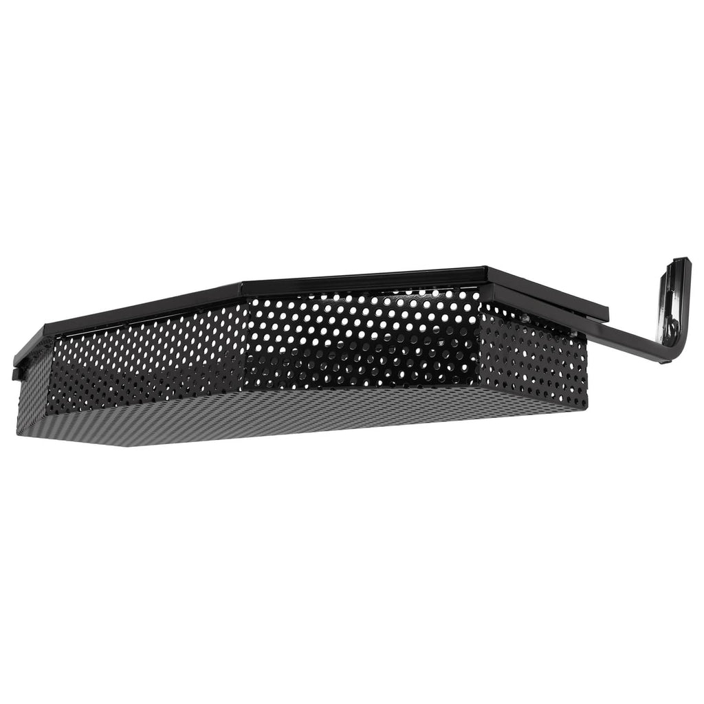 Perforated front cargo basket with arched frame and side mounting bracket supports
