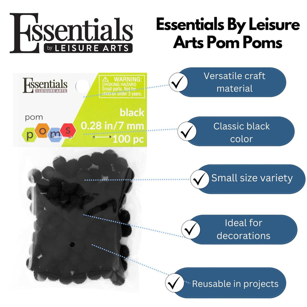 Black 0.28 in pom poms, 100 pc craft supply in retail package