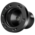 Black steering wheel adapter hub with multiple bolt holes and central bore opening