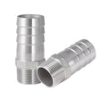 Stainless steel hose barb fitting, silver with barbed end and NPT male thread