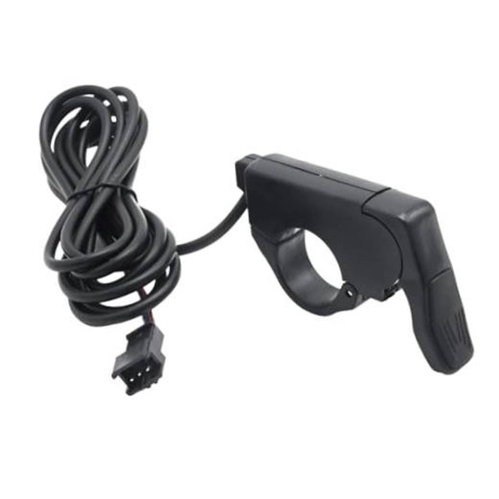 Black thumb throttle with cable and small electrical connector for e-scooters