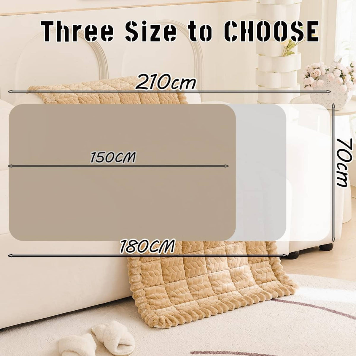 Brown fuzzy sofa cover with quilted texture on a couch, with folded panel