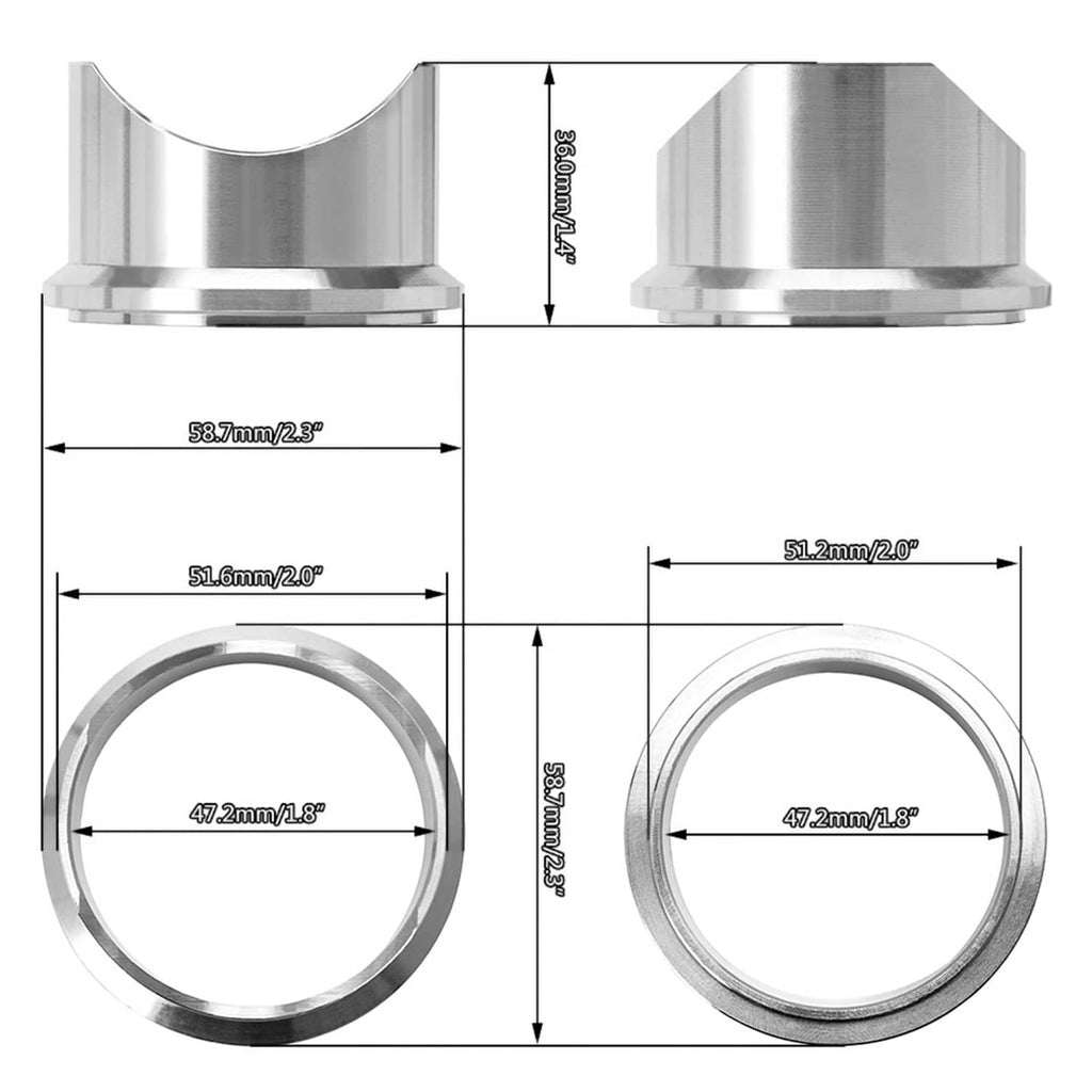 Technical dimension diagram of v-band weld flange ring profiles
