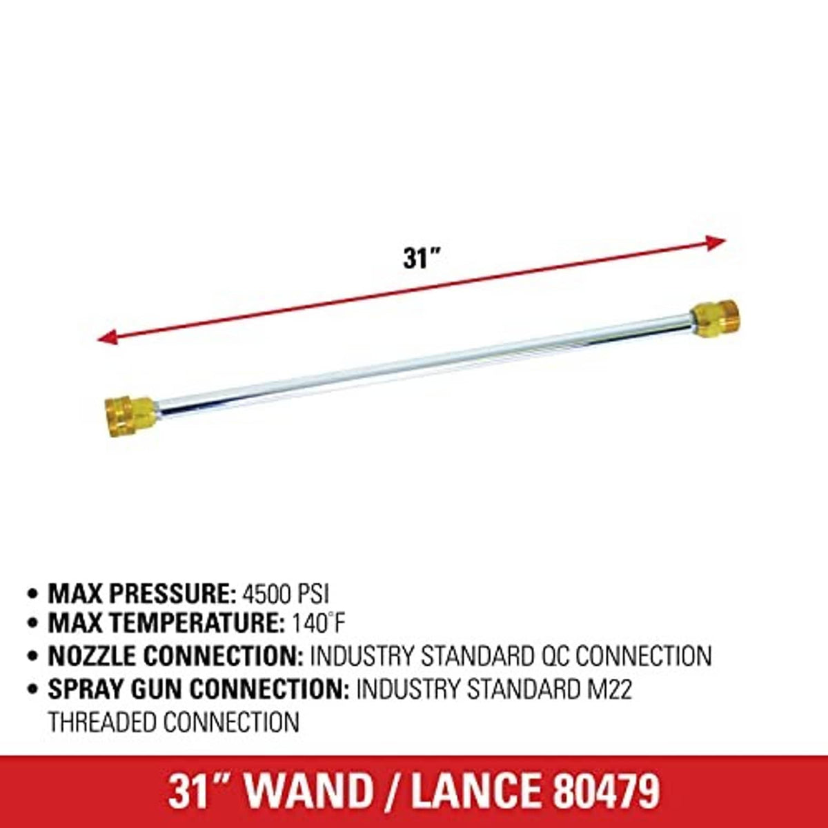31-inch pressure washer wand/lance with brass connector ends and length marking