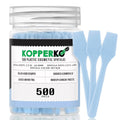 Mini plastic skincare spatulas, sky blue, shown in a clear storage jar pack