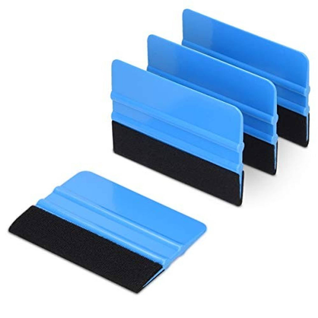 Set of plastic felt edge squeegees with blue handles and black felt pads