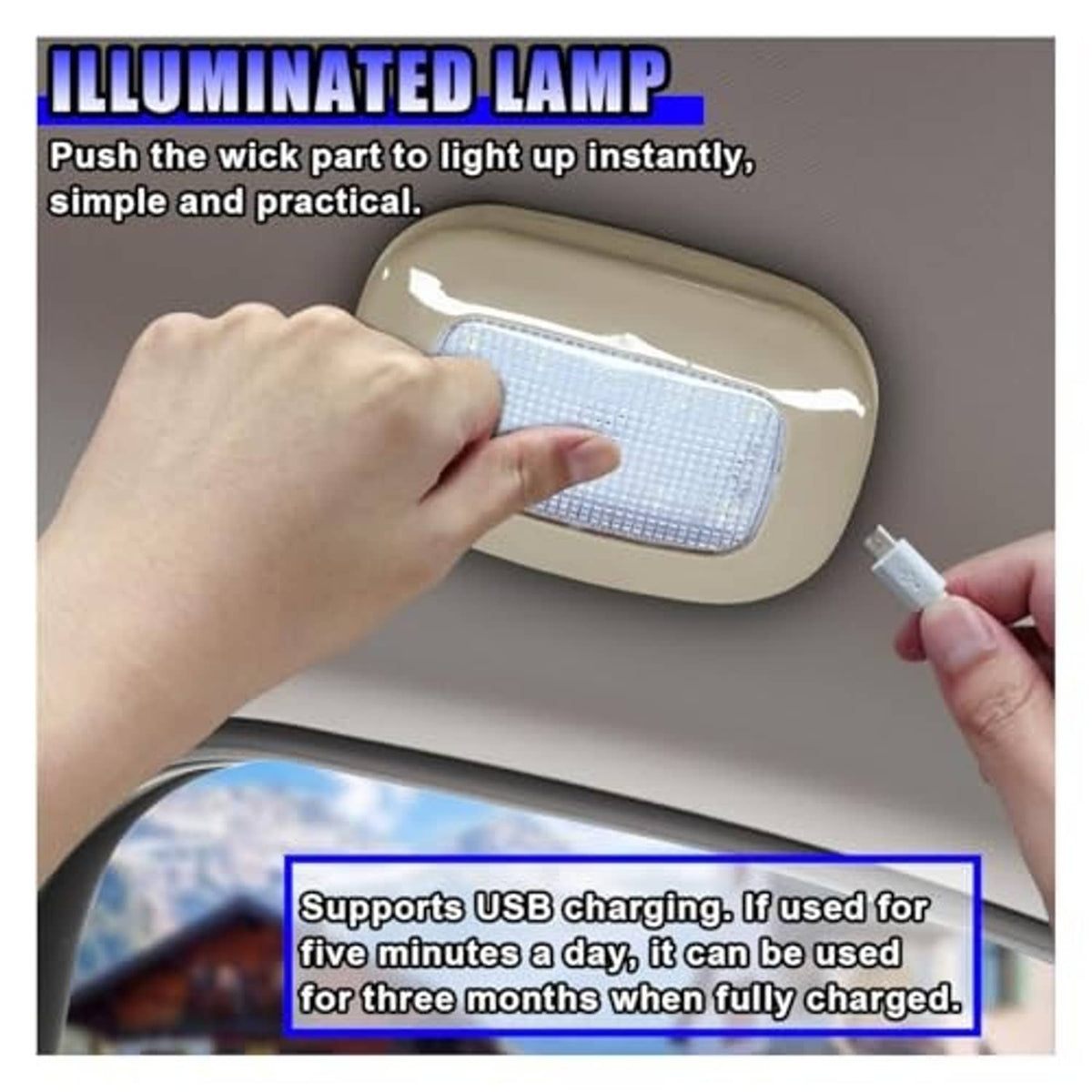 Beige dome LED light with push-wick activation and USB charging connector