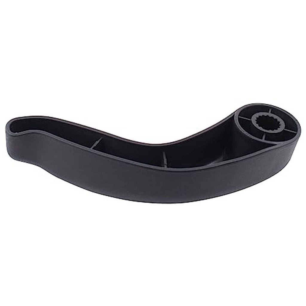 Black seat adjustment lever handle with two circular mounting gears and curved grip