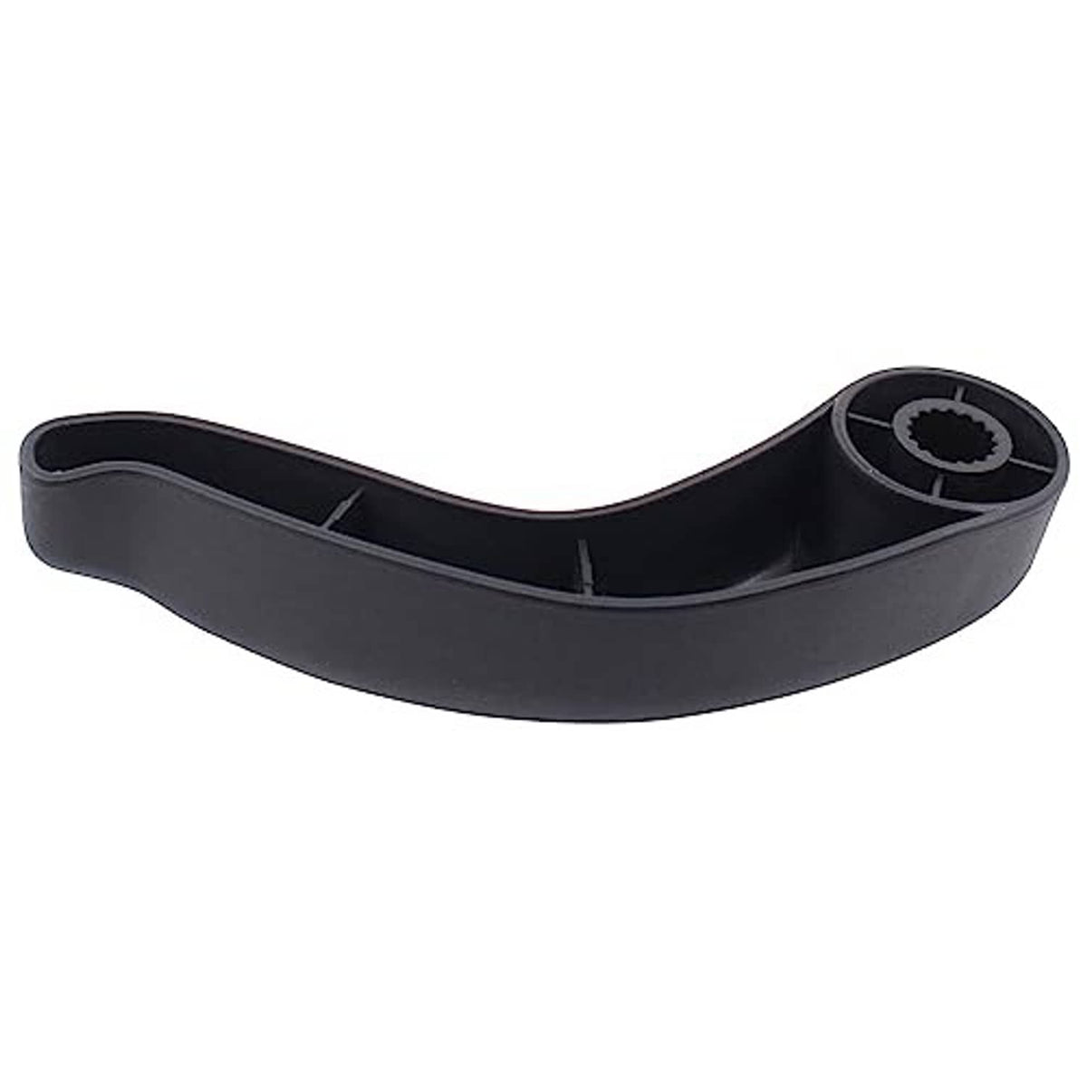 Black seat adjustment lever handle with two circular mounting gears and curved grip