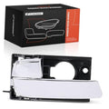 Rear left interior door handle with chrome lever and black housing, shown with box