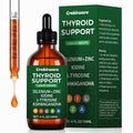 Amber liquid drops bottle with black dropper and green Thyroid Support label