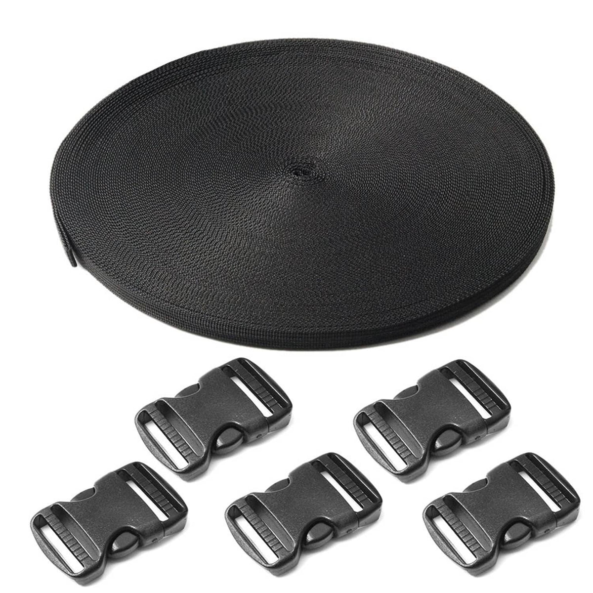 Black 3/4 in PP webbing roll with five dual adjustable side-release buckles