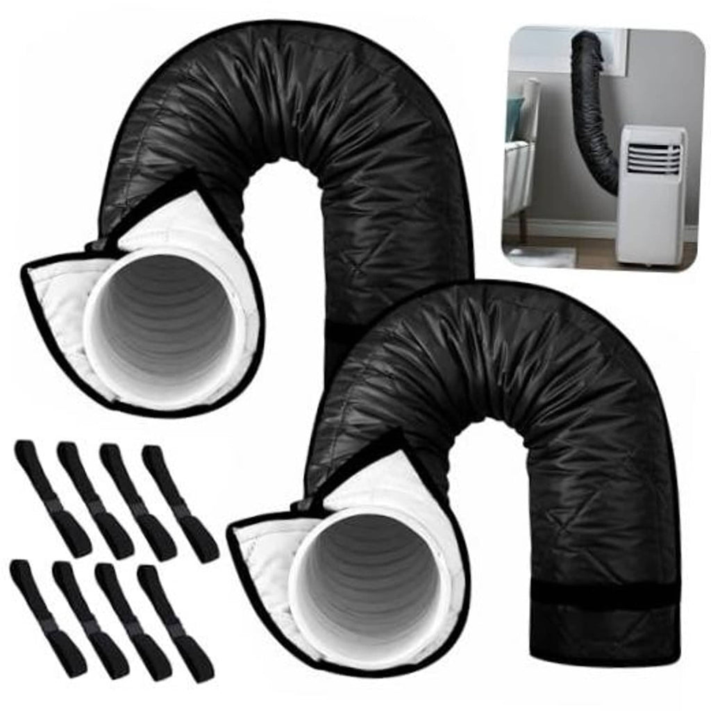 Black quilted AC hose insulation covers set with 2 end sleeves and elastic straps
