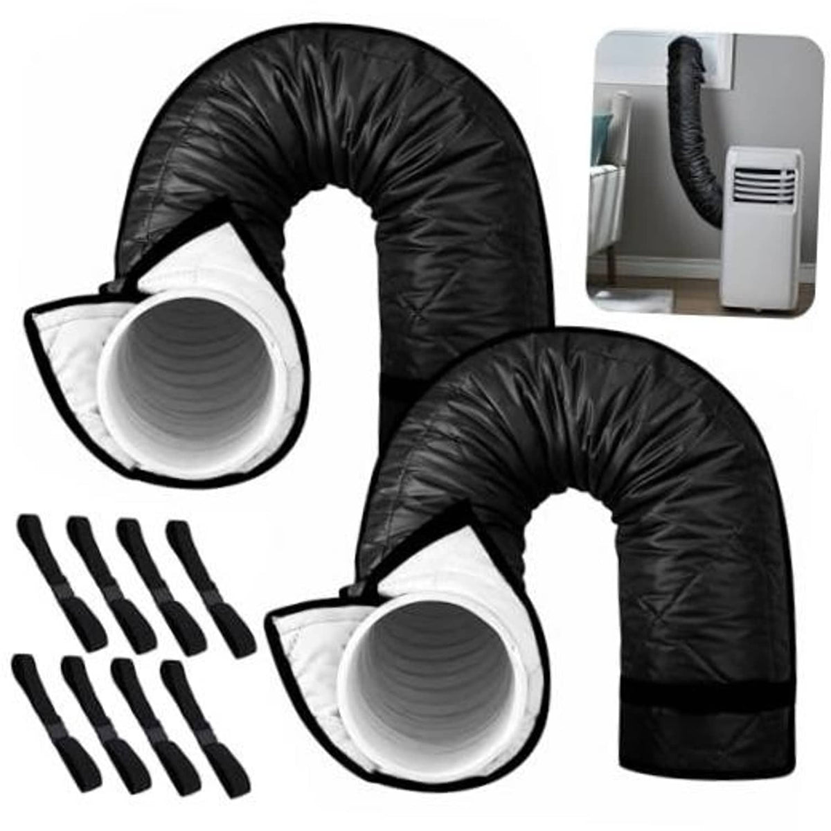 Black quilted AC hose insulation covers set with 2 end sleeves and elastic straps