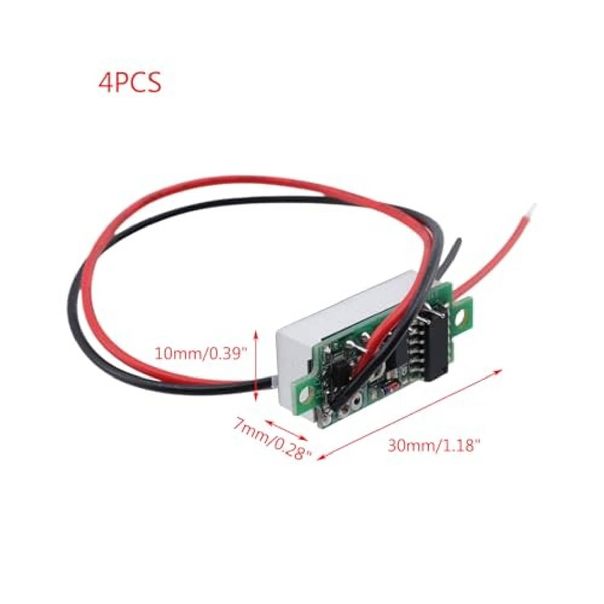 Digital voltmeter gauge module with green board and red/black wire leads