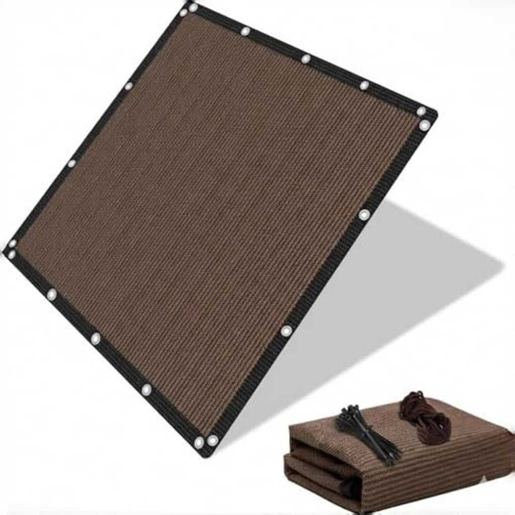 Mocha-brown sun shade cloth canopy with corner grommets and bundled set