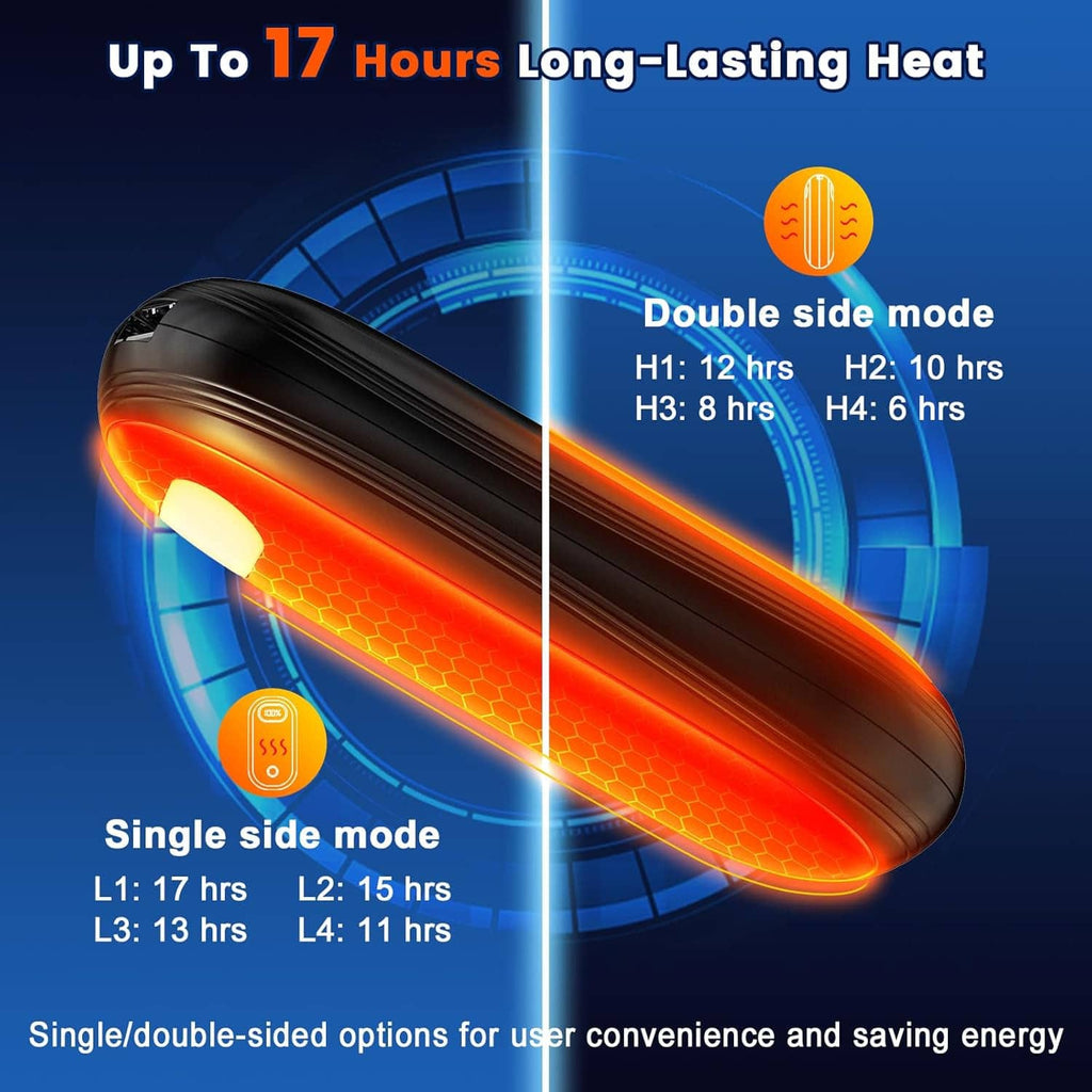 Rechargeable electric hand warmer with glowing heat panel and honeycomb heat pattern