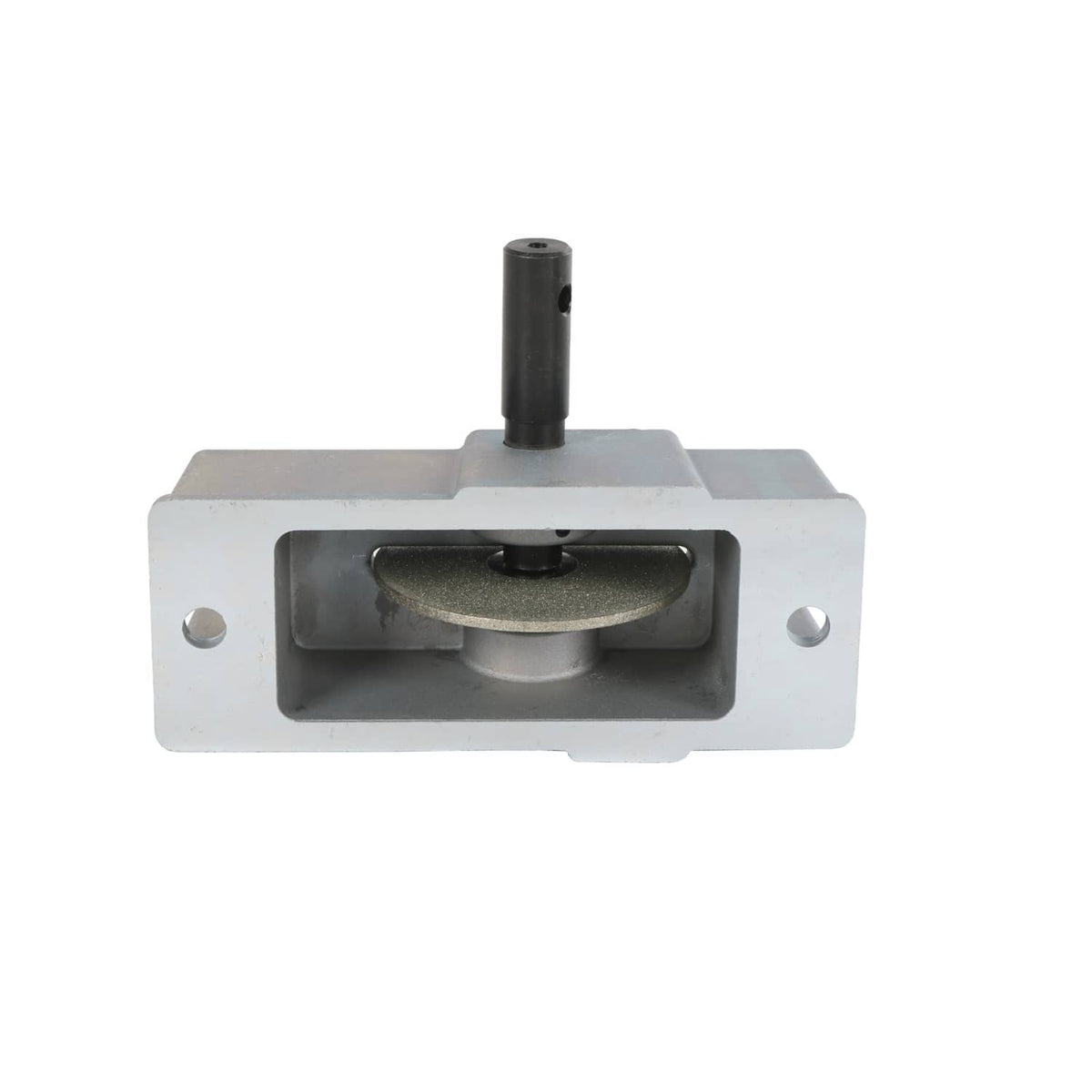 Manual piston ring grinder tool with centered abrasive wheel and vertical handle post